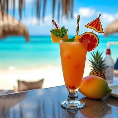 Tropical cocktail at a beachside bar