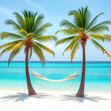 Perfect relaxation in a hammock between palm trees