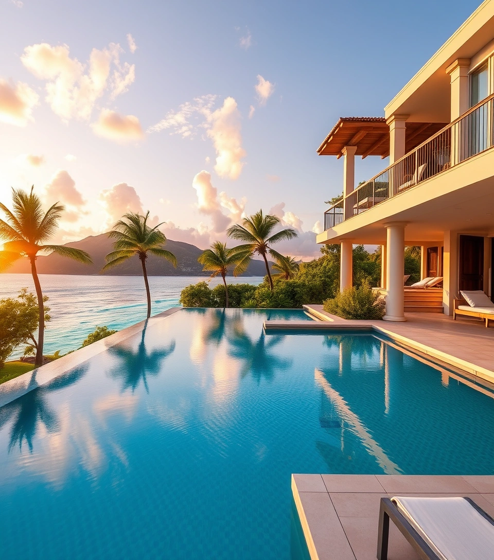 Luxury villa with infinity pool overlooking the Caribbean Sea