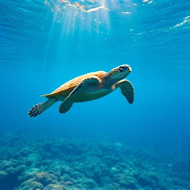 Sea turtle gliding through crystal clear BVI waters