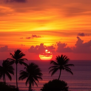 Breathtaking BVI sunset with palm tree silhouettes